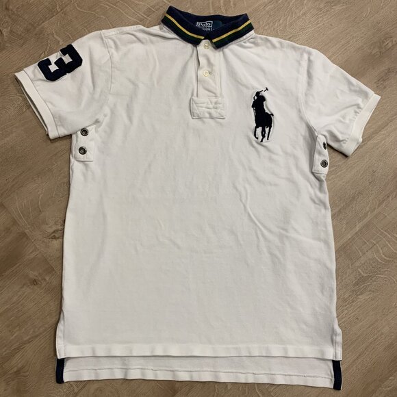 Vintage Polo Ralph Lauren Big Pony Logo #3 Striped Collar Shirt Men's Medium M - Picture 1 of 7